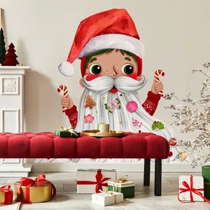 Cartoon Christmas wall sticker featuring a long bearded child with festive holiday ornaments