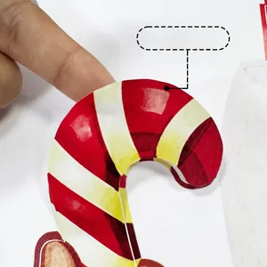 Detail of candy cane wall sticker showing frosted texture and material quality