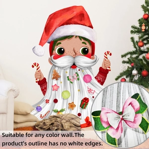 Detail of Christmas wall sticker featuring a long-bearded elf and festive ornaments