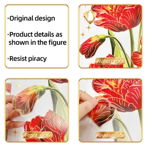 Waterproof tulip wall sticker with gold foil outline and matte translucent finish detail