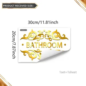 Dettagli dimensionali dell'adesivo dorato per porta bagno con motivi a volute