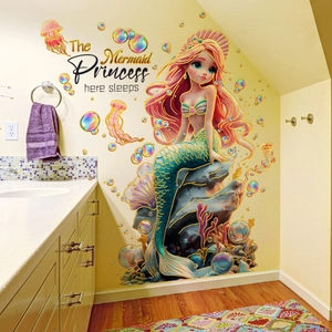 Golden mermaid princess wall sticker with quote for kids bedroom decor