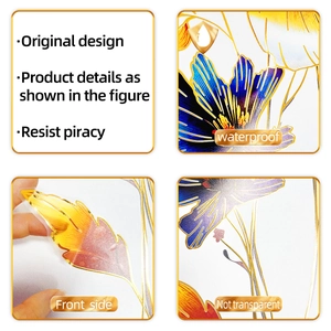 Detail of waterproof flower wall stickers with gold foil outlines and matte texture