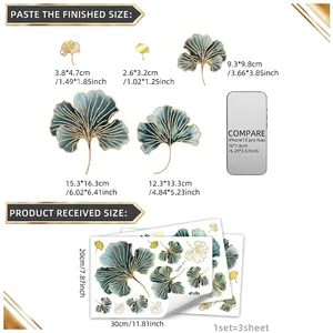 Ginkgo leaf gold foil wall decals for living room decor set of 3 sheets 20x30cm