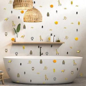 Stickers muraux animaux de dessin animé girafe et lion pour déco chambre d'enfant