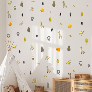 Stickers Muraux Animaux Dessin Animé Avec Bordures Dorées Marquage À Chaud PVC Autocollant Imperméable Décoration Chambre Enfant