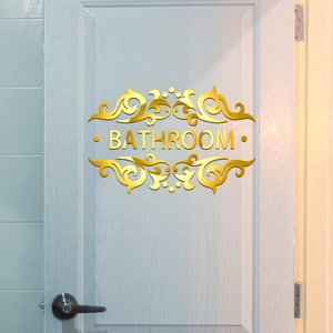 Adesivo per Porta del Bagno Specchiato Oro Autoadesivo 3D Decalcomania con Motivo a Voluta per Decorazione Casa
