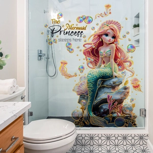 Mermaid Princess wall sticker with bubbles and jellyfish for bathroom glass decor