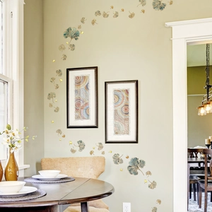 Ginkgo leaf wall stickers in blue and gold for elegant living room home wall decoration