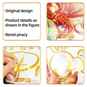 Detail showing waterproof test and golden mermaid wall sticker texture in a grid view