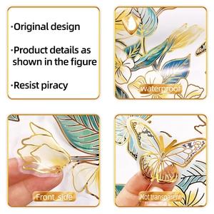 Detail of waterproof gold stamping plant and butterfly wall stickers with metallic finish