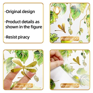 Waterproof gold stamping wall stickers with ivy vine patterns and golden dragonflies