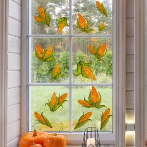 Detailed harvest corn window stickers with vibrant yellow kernels on glass