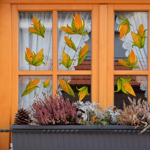 Realistic corn window clings set for autumn harvest decor on glass window frames