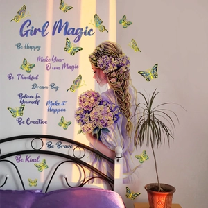 Sticker mural fille créative avec citations dorées pour décoration chambre d'enfant