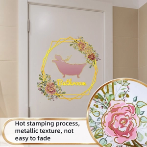 Detail of floral bathroom wall sticker with hot stamping process and metallic finish