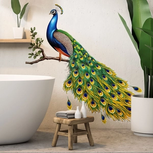 Peacock on branch wall sticker decal for minimalist Nordic style bathroom decoration