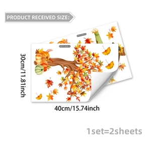 Set of 2 autumn window stickers with pumpkin and maple leaf patterns 30x40cm