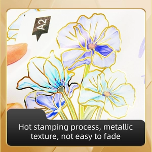 Détail d'autocollant mural floral avec dorure à chaud et texture violette métal