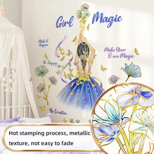 Détail du marquage à chaud sur stickers muraux montrant la texture dorée de fleurs et papillon