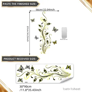 Floral butterfly wall sticker with gold foil design for living room home decoration