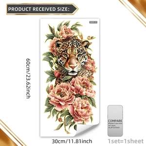 Detailed size specifications for cheetah and pink floral self-adhesive wall sticker