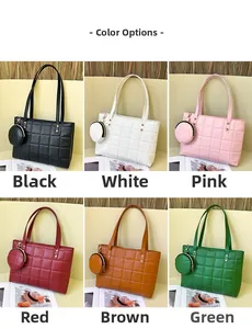 Quilted tote bag set in six colors with mini pouch and square stitching detail