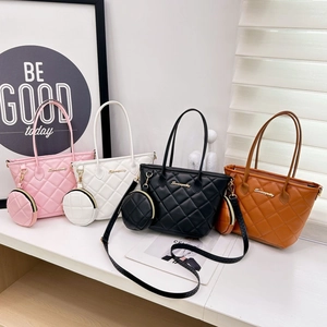 Borsa Tote Trapuntata Da Donna E Portamonete Pelle PU Paglia Intrecciata Borsa A Spalla Due-In-Uno Casual Per Donna