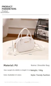 White quilted shell bag detail showing PU material texture and 20x6x13cm dimensions
