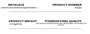 Specifications for agate and Czech crystal pendant necklace with 3.9g weight details
