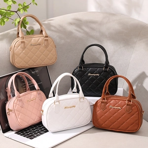 Fashion Quilted Diamond PU Leather Handbag For Women Simple Urban Crossbody Bag With Top Handle And Wide Strap