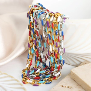 Bunter Emaille-Gliederketten-Schmuck im französischen Stil in Gold und Silber Ausführung