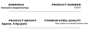 Detail specifications of U-shaped titanium steel earrings weighing approximately 9.0g per pair