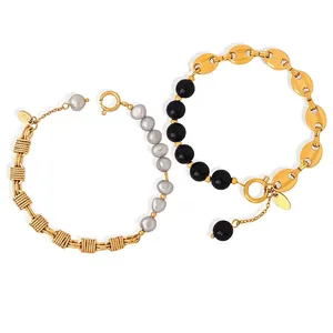 Vintage Copper Chain Bracelet With Baroque Freshwater Pearl And Agate Beads Fashion Jewelry For Women