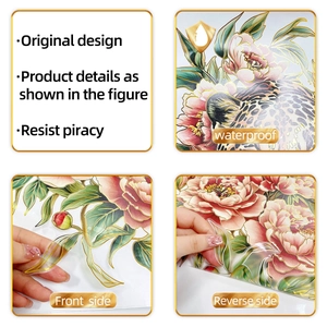 Detailed view of waterproof peony and leopard wall stickers with front and back display