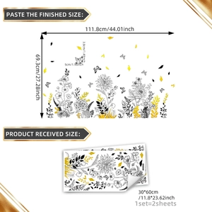 Floral butterfly wall decals with gold accents for living room and bedroom home decor
