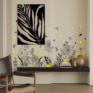 Modern gold leaf and butterfly wall decals for minimalist living room home decoration