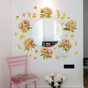 Floral butterfly wall stickers with gold foil peonies and butterflies for living room decor