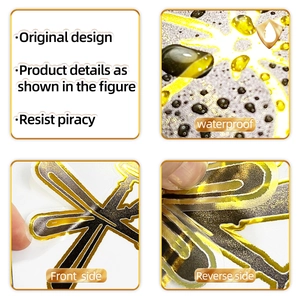 Waterproof UV transfer sticker with gold metallic texture and double-sided visual design