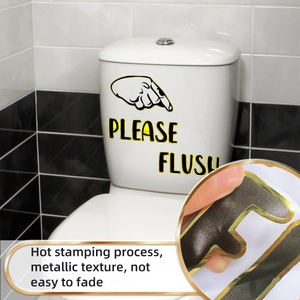 Hot stamping toilet sticker with PLEASE FLUSH text and gold metallic finish