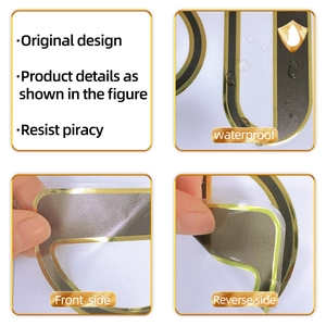 Macro detail of waterproof gold-edged toilet stickers showing dual-side adhesive texture