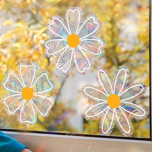 Rainbow iridescent daisy window stickers with static cling for sun-catching glass decor