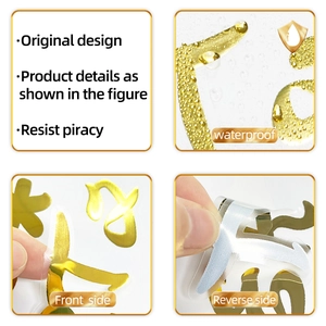 Macro detail of gold glitter waterproof toilet stickers showing texture and adhesive layer