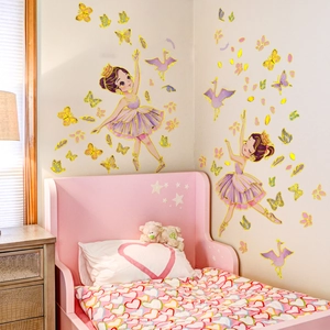 Stickers Muraux Métalliques Fille Dessin Animé Lune Papillon Pour Chambre d'Enfant Violet Or Décoratif PVC Imperméable Autocollants Muraux