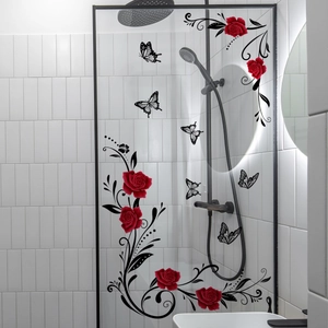 Modern self-adhesive wall stickers with red roses and black butterfly vine patterns