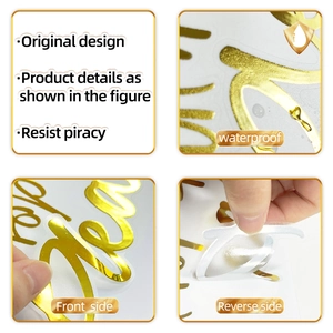 Macro view of gold mirror toilet stickers with waterproof texture and adhesive backing