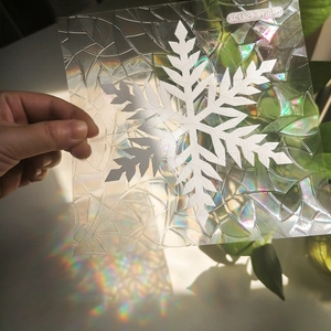 Rainbow snowflake static window film with prism glass texture and colorful light reflection