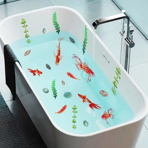 Stickers autocollants pour baignoire motif poissons lotus avec poissons rouges réalistes
