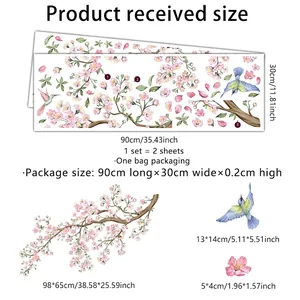 Creative cherry blossom and birds wall decal with dimensions for bedroom wall decoration