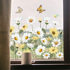 Floral window static clings featuring daisies, sunflowers and colorful butterflies